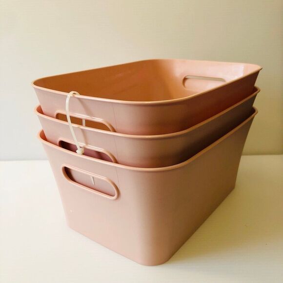 Mainstays 3-Pack Small Plastic Storage Bins, Soft Pale Blush Ballerina Pink - Picture 1 of 6